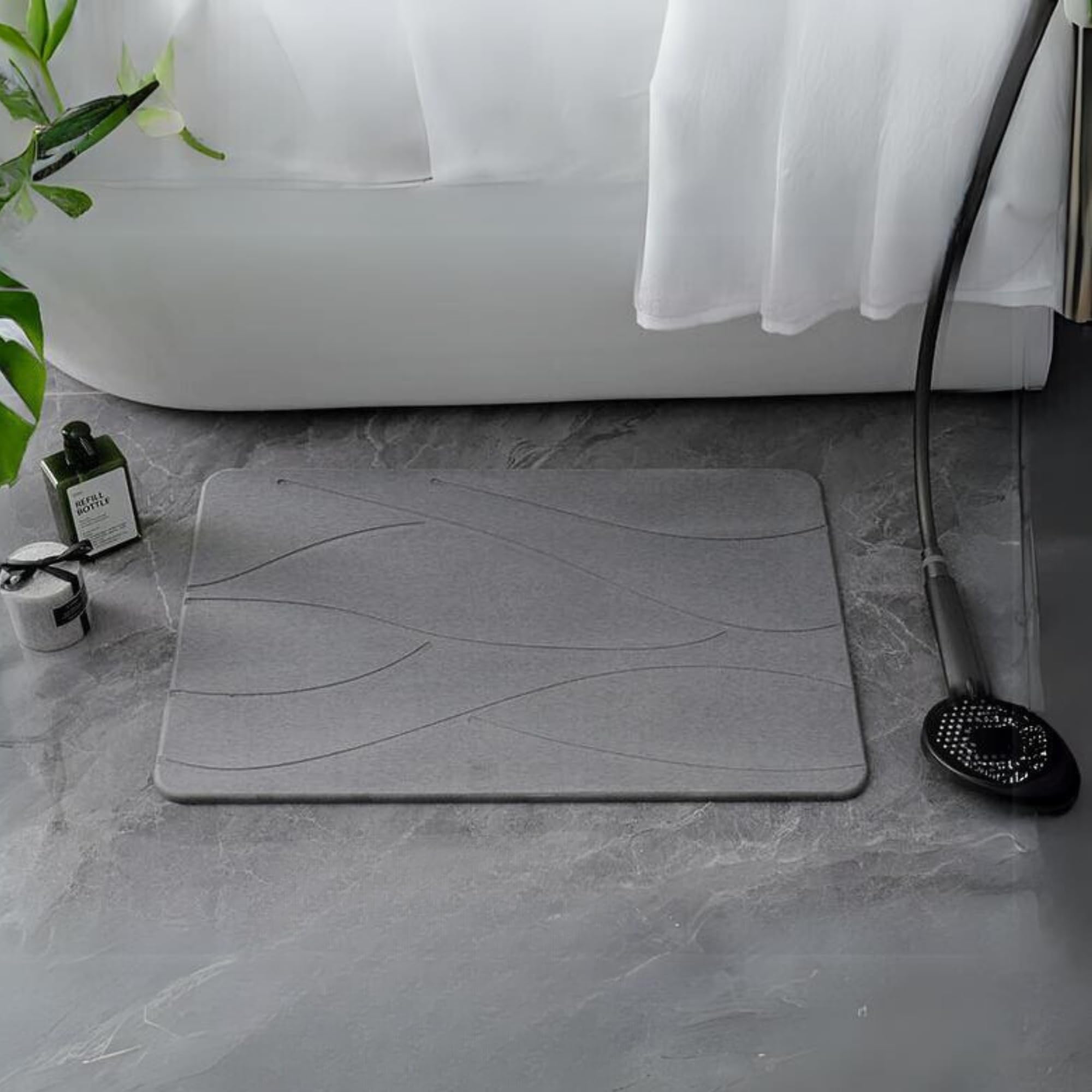 Tapis de bain en pierre de diatomite super absorbant, séchage rapide, facile à nettoyer, antidérapant, polyvalent, pour salle de bain, cuisine et plus encore - 40 x 60 cm (diatomite, gris)