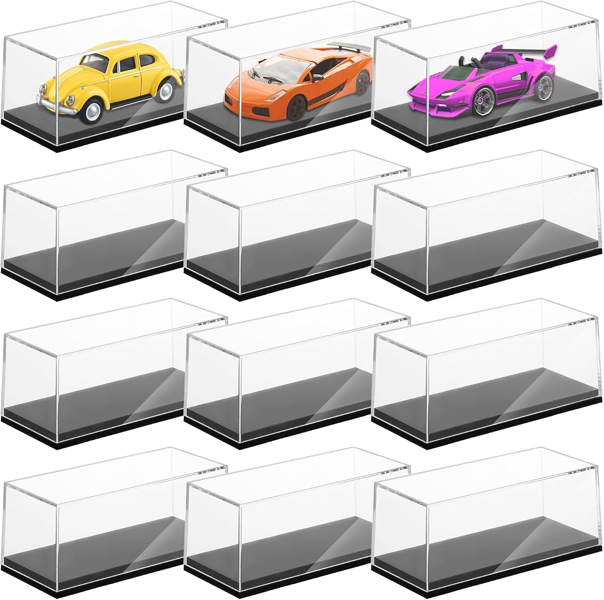 12 PCS Clear Model Cars Display Case,Toy Car Display Organizer Storage Case Fit for 1/64 Car Model,Clear Acrylic Display Box with Black Base for Hot Wheels Car(4.17 x 1.81 x 1.81 in)