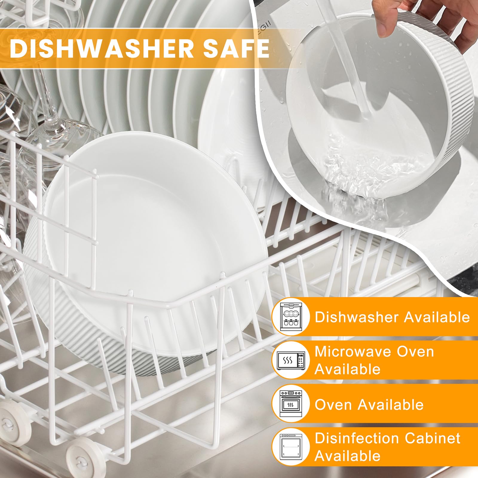 Ptlom Ceramic Pet Bowls for Dog and Cat, No Spill Dog Food and Water Bowl Set with Anti-Slip Wooden Stand, Riased Puppy Feeding Dishes Suitable for Small, Medium and Large Cats Dogs, White 28 OZ