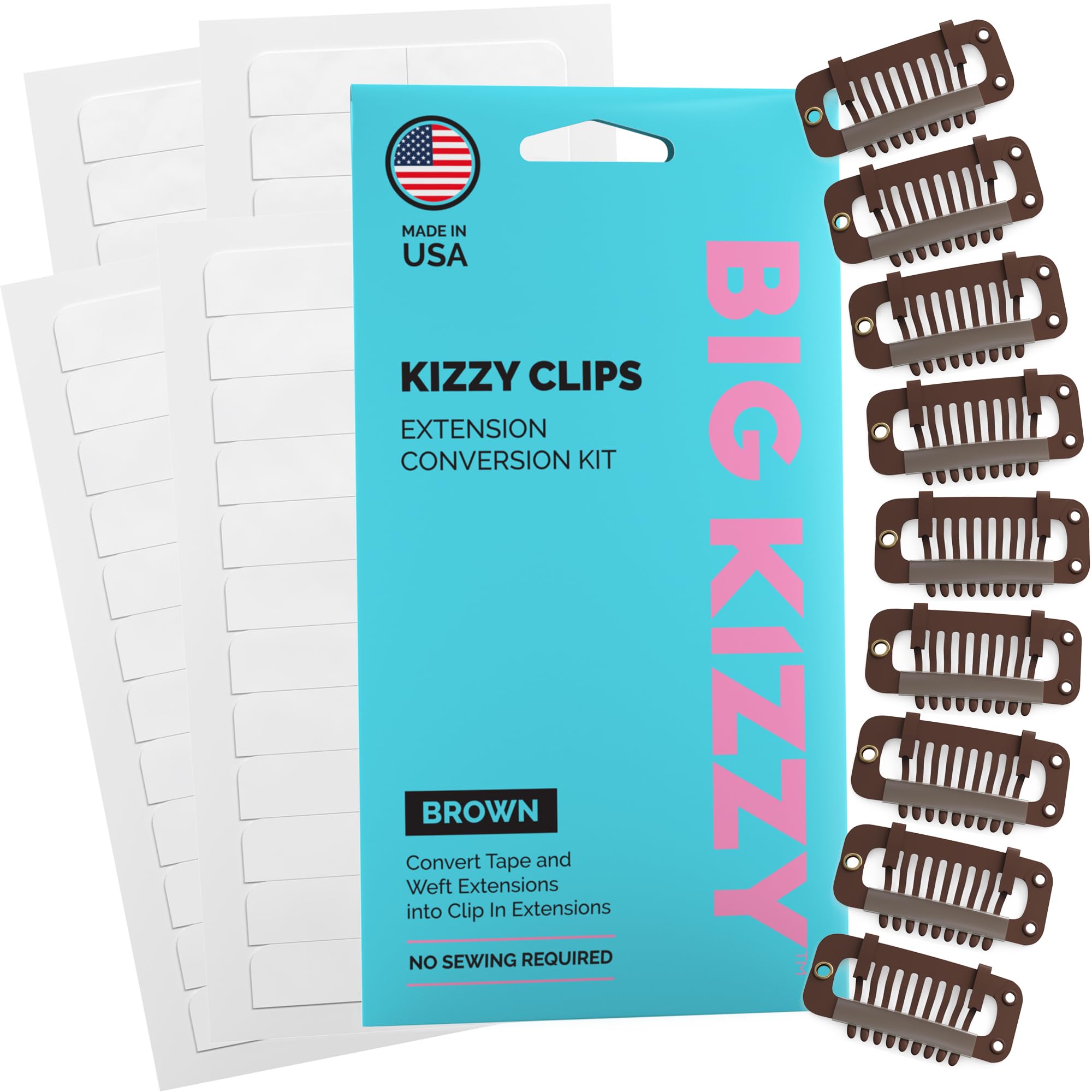 DIY Clip In Hair Extensions Kit - Convert Tape In Human Hair Extensions into Custom Clip in Set - Snap Clips, No Sewing Required - Kizzy Clips (Brown) by Big Kizzy