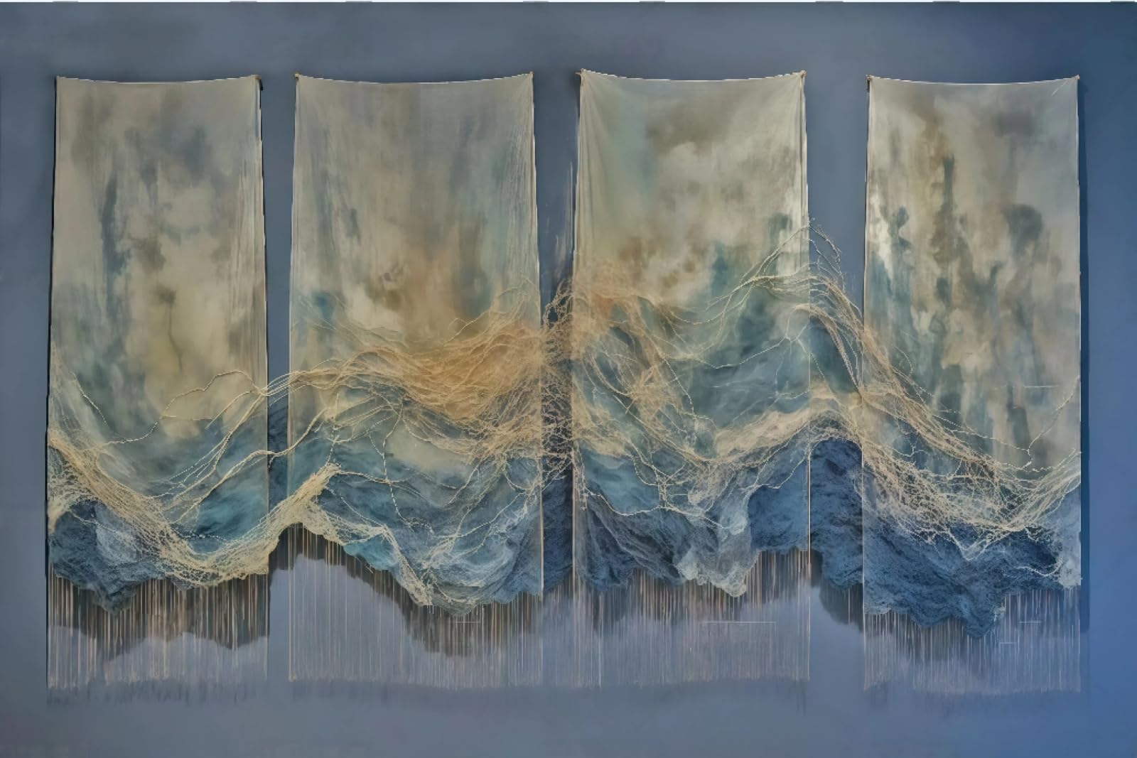 Tapeta sztuka nowoczesna cyjan gaza złoty liść krajobraz obraz TV sofa tło tapeta ścienna salon restauracja kawiarnia, 3D, 200 x 140 cm