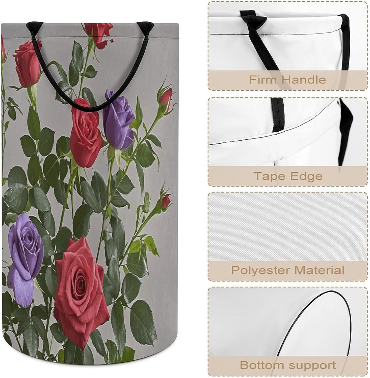 Red And Purple Roses Laundry Hamper Large Collapsible Laundry Basket with Handles Waterproof Clothes Hamper Portable Dirty Clothes Basket for Bedroom Laundry Room Closet Bathroom