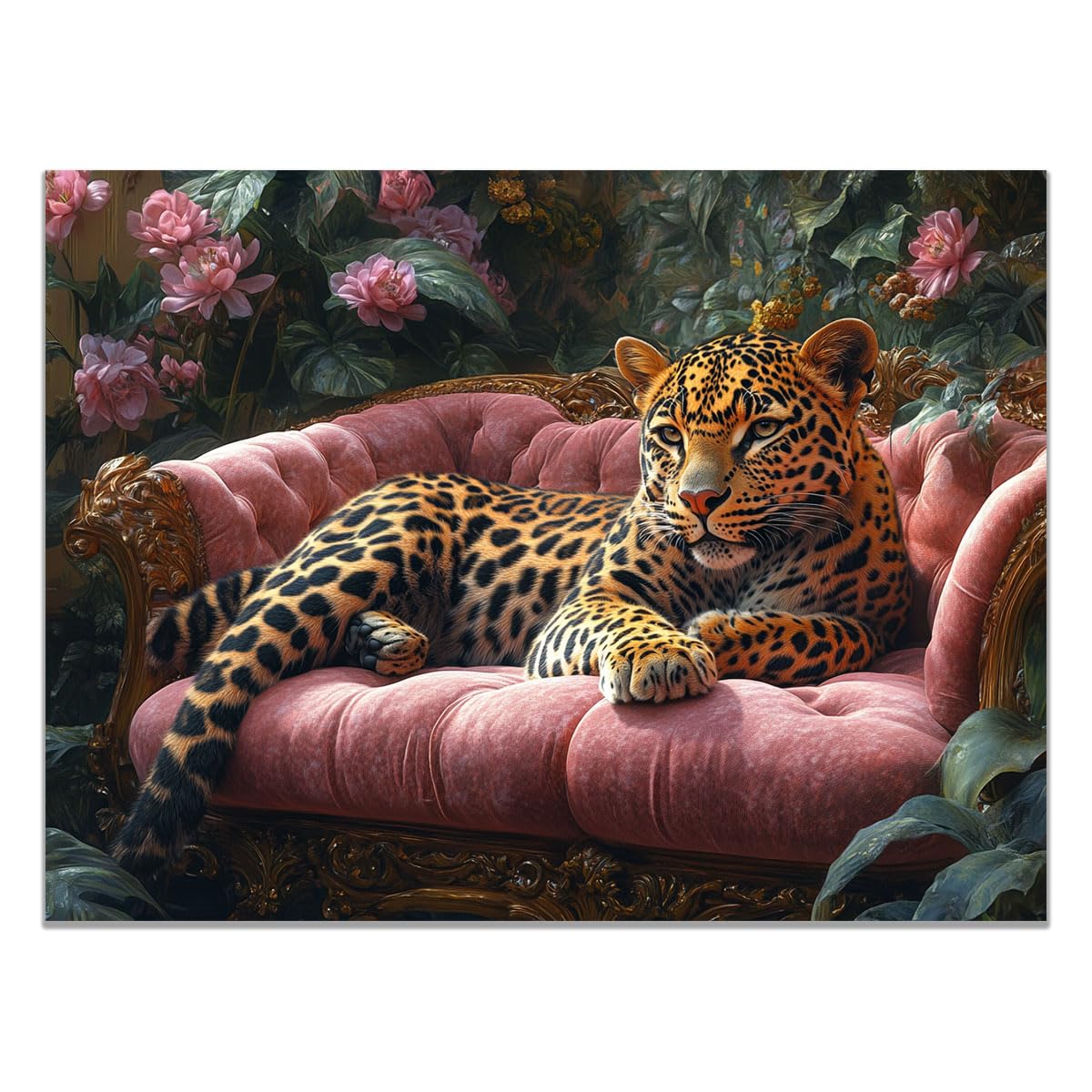 TZKRWRH Leopard Canvas Print Animals Preppy Poster Leopards On Pink Couch Cheetah Modern Maximalist Boho Wall Art Panther Painting Vintage Canvas Office(Pink 33)-70x100cm Unframed