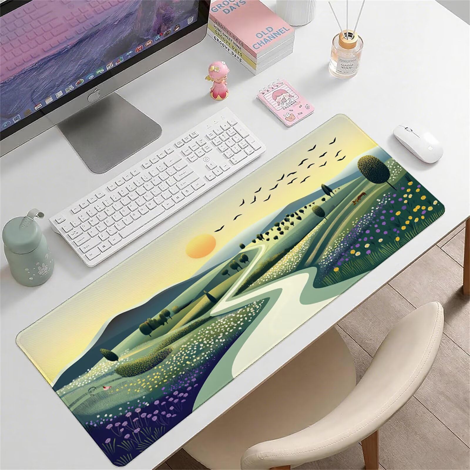 Żółta podkładka pod mysz XXL 1400 x 600 x 3 mm krajobraz pod ręką akcesoria biurowe antypoślizgowa gumowa podstawa i zszyte krawędzie podkładka pod mysz dla graczy do dekoracji biura dekoracyjnego