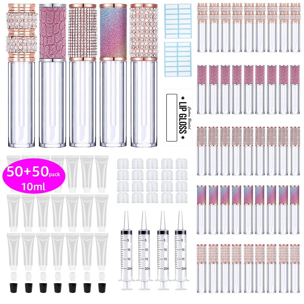 AMORIX 10ml Black Cap Lip Gloss Tubes and 50pcs Lip Gloss Tubes with Wand