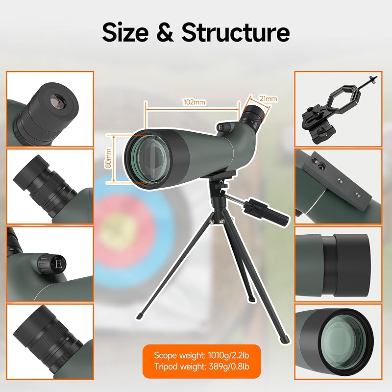 SVBONY SV28 45° szöges spotting scope IP65 vízálló BAK-4 prizmával tripod és telefon adapterrel - 20-60x80