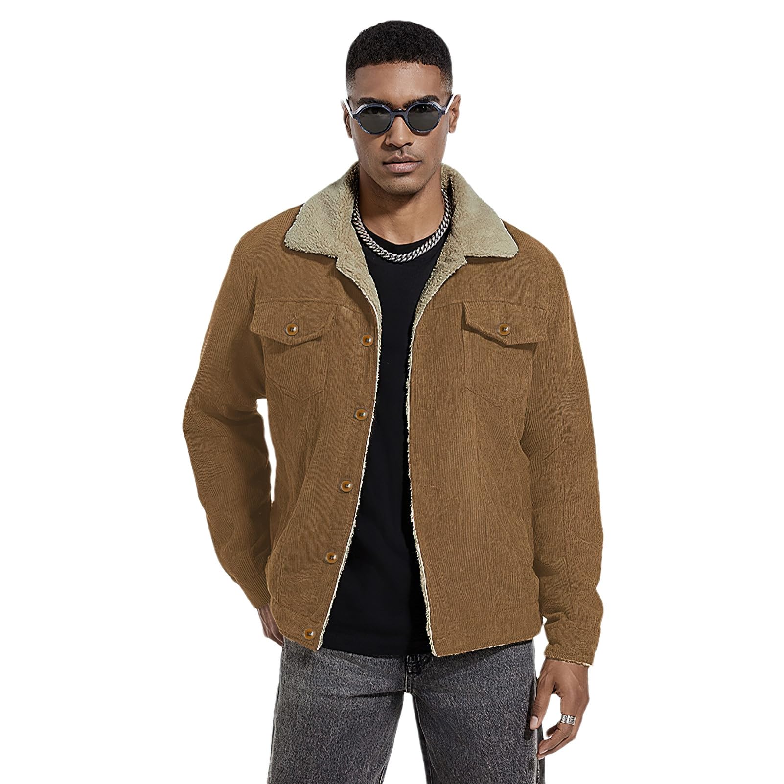 ANUFER Hombre Invierno Pana Chaqueta Forrado de Sherpa Termal Abrigo de Camionero