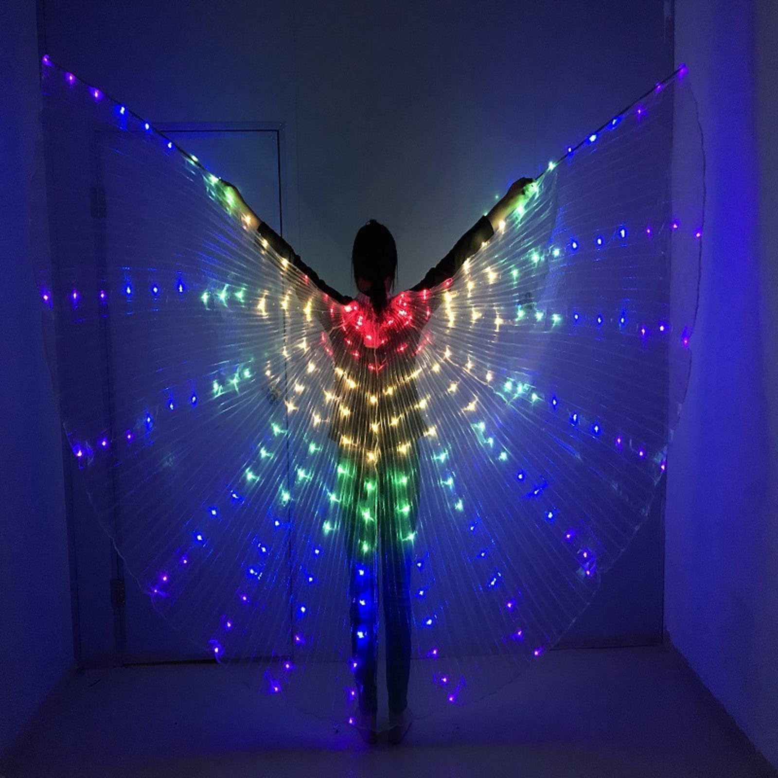 LED Isis Wings with Telescopic Sticks, Light Up LED Butterfly Wings Cape Kids Adults Belly Dance Costumes for Stage Show Carnival Festival Halloween Christams Party (Adults, Colorful)