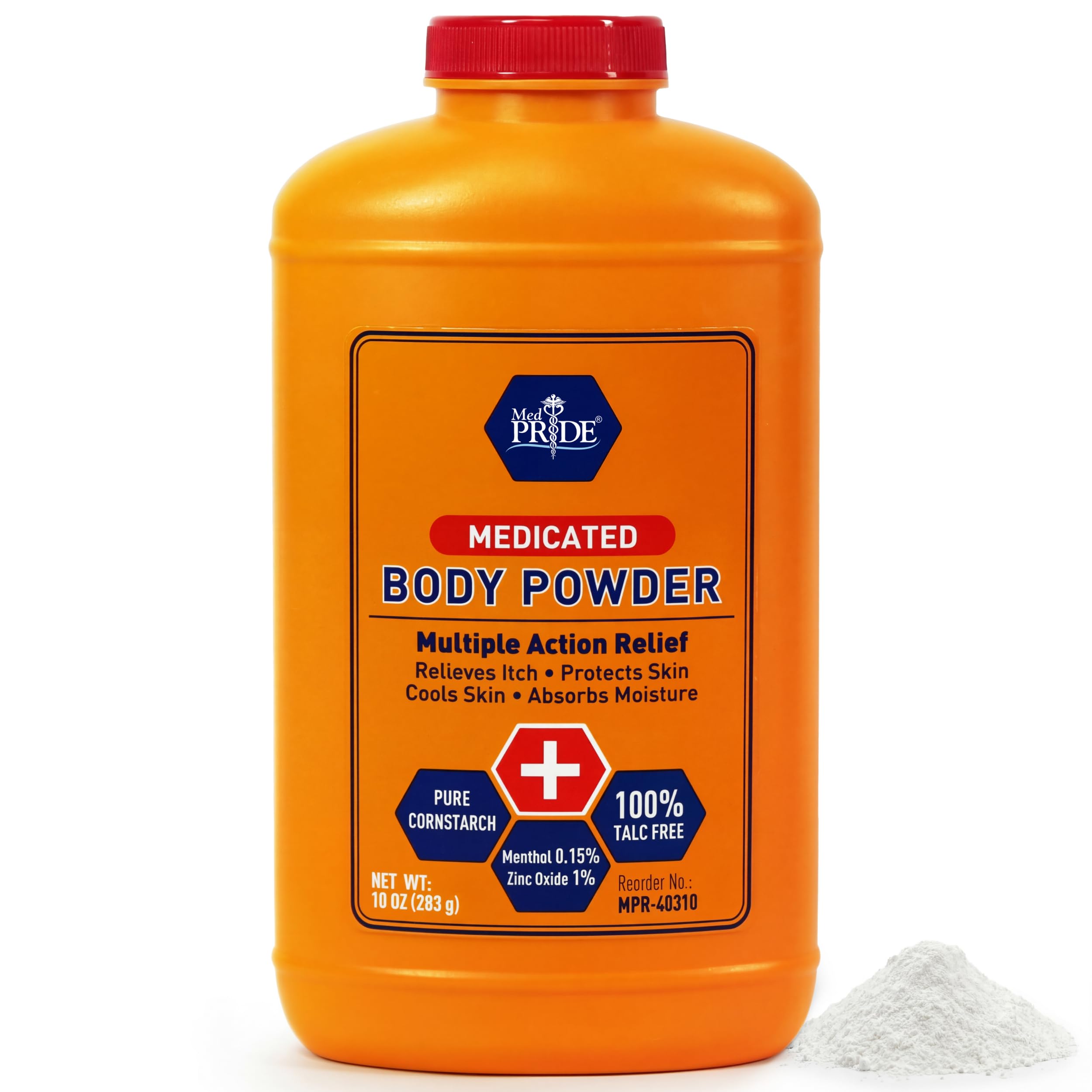 Medicated Talc-Free Cornstarch Body Powder for Skin, Anti-Itch with Zinc Oxide and Menthol for Men, 10 Oz