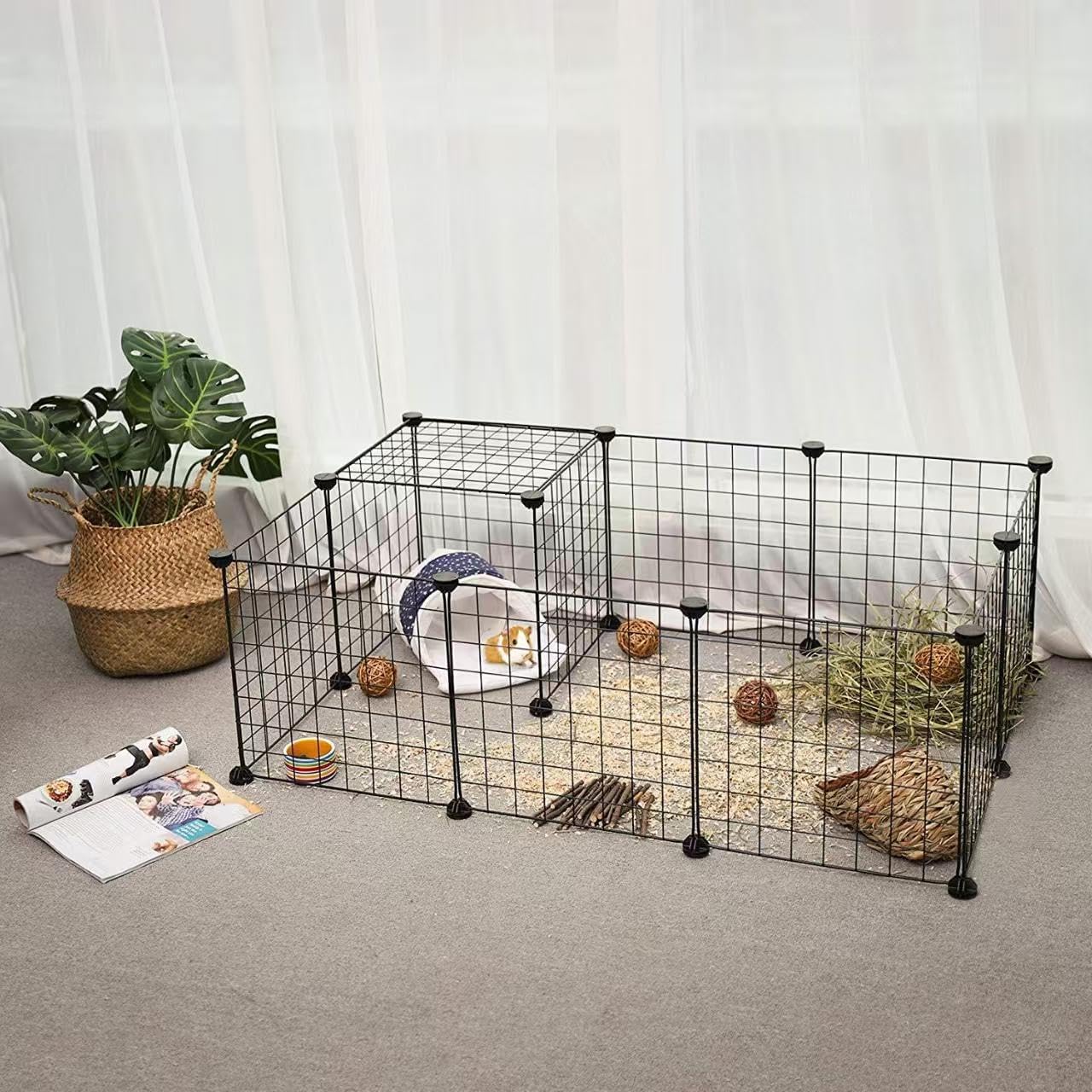 Small Animal Playpen for Bunny & Guinea Pig, 12-Panel Metal Exercise Enclosure with Non-Slip Feet, Indoor & Outdoor Pet Fence for Mini Pets