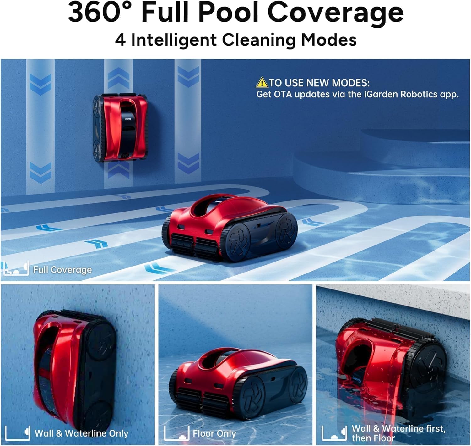 iGarden K Pro Cordless Robotic Pool Cleaner, 10H Max Runtime for Inground Pools, Wall Climbing & Waterline Scrubbing, 6604 GPH Suction, Smart AI Navigation, App & Touchscreen Control
