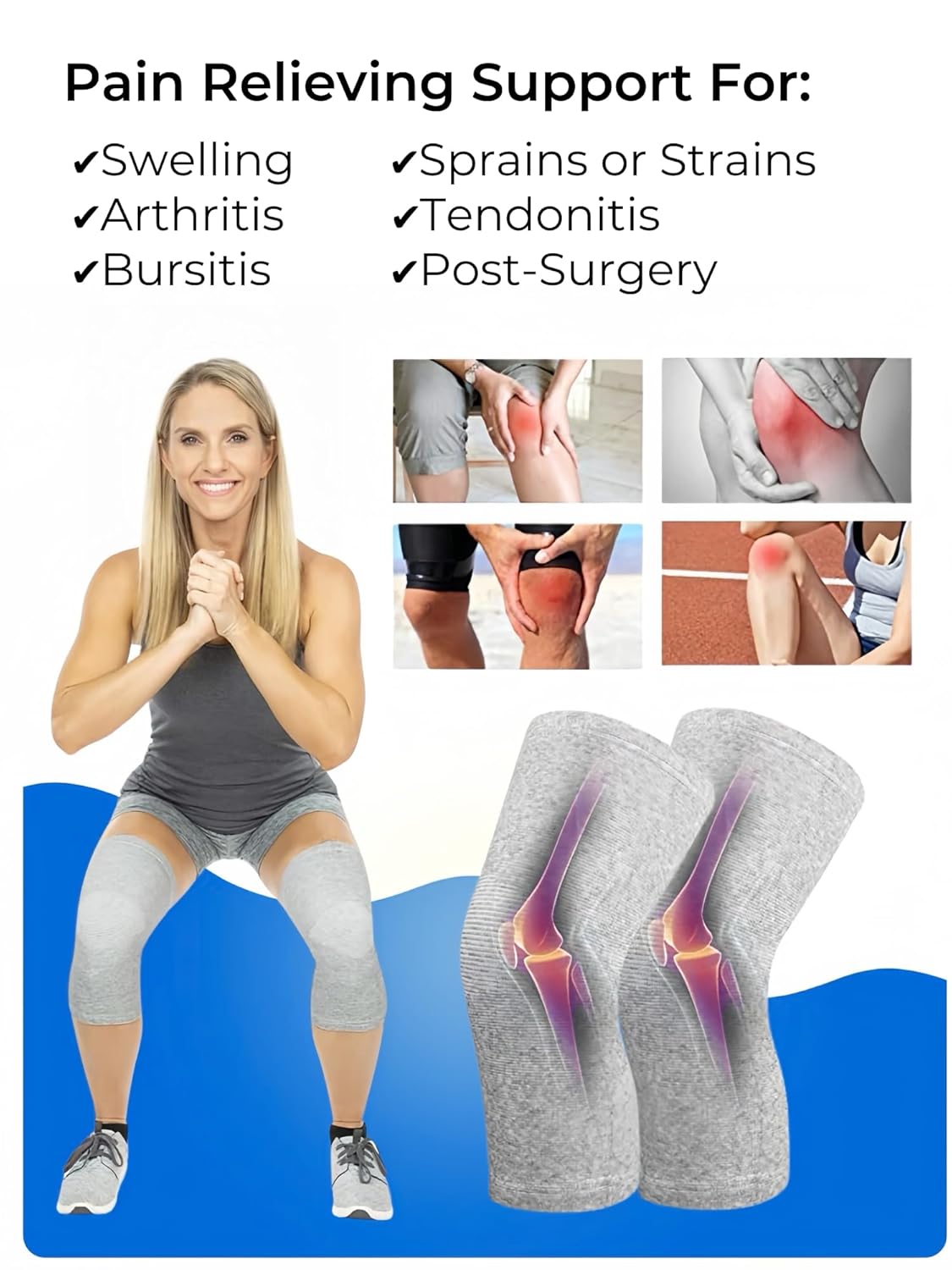 Bamboo Knee Sleeves, 2-Pack Knee Compression Sleeve Women Men Elastic Warm Slip-on Recovery Knee Brace for Arthritis Knee Pain - Image 4