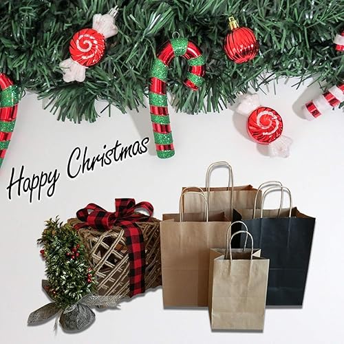 Miniatura 47 de Qutuus 50 bolsas de regalo de papel marrón de 8 x 4.5 x 10 pulgadas, bolsas de papel kraft con asas a granel, bolsa de regalo de tamaño mediano