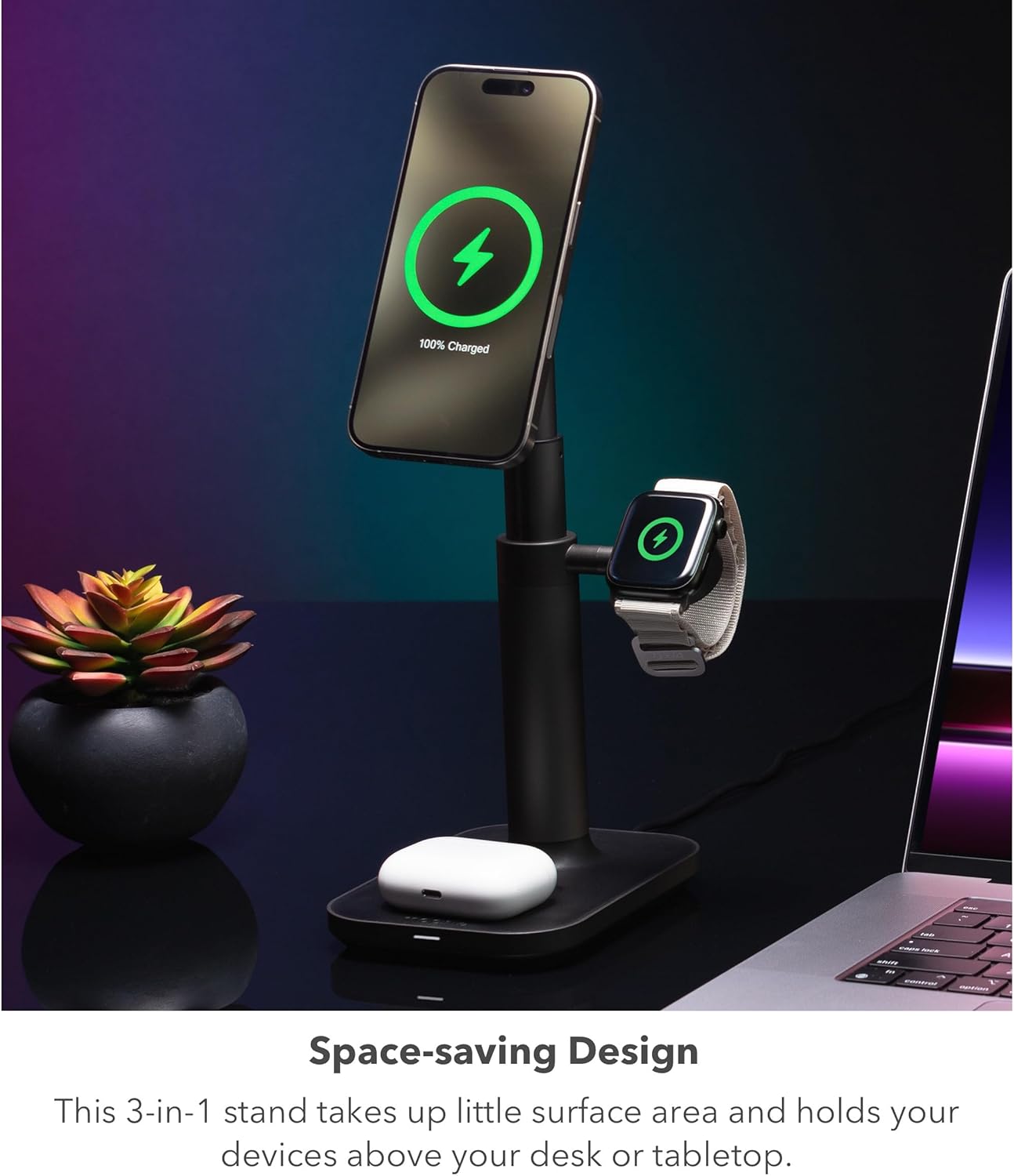 Mophie MagSafe stand showing its extendable height feature from 7.5 to 16 inches