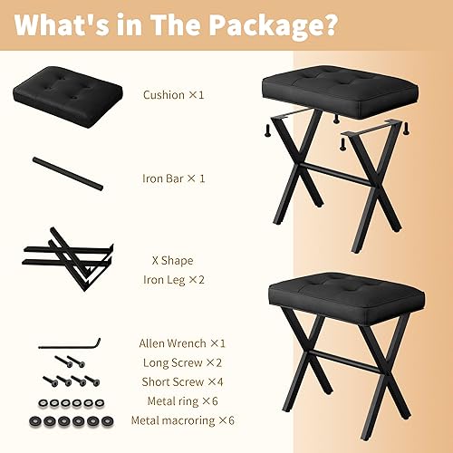 Miniatura 3 de RKVPCNE Taburete otomano para tocador con patas de metal en X, reposapiés, taburete de maquillaje tapizado para sala de maquillaje, sala de estar,