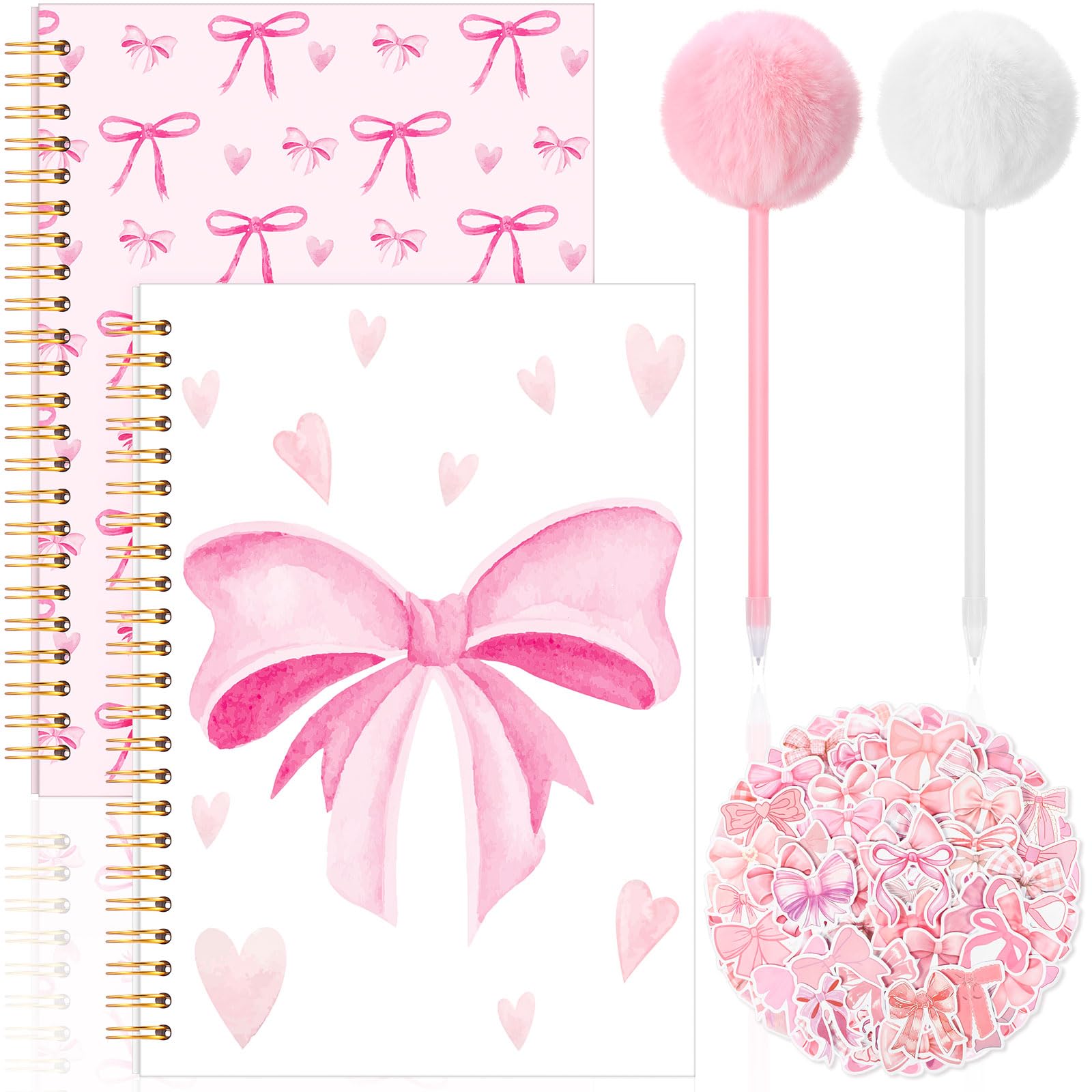 Papeterie nœud rose Coquette, le coffret cadeau idéal avec carnet A5 et stylo pompon