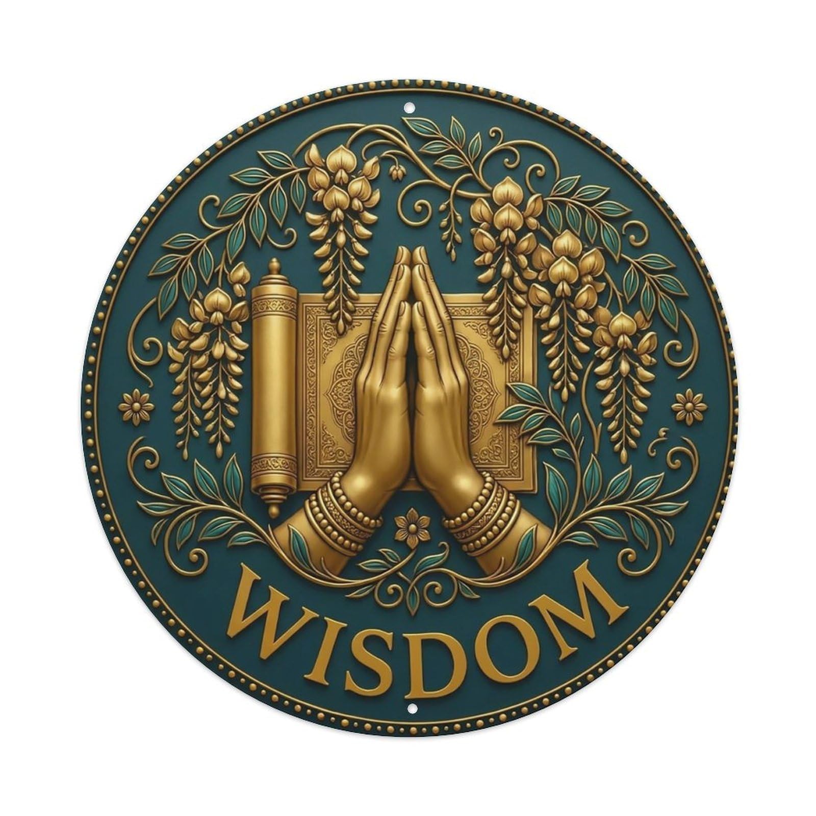 Vintage Namaste Praying Hands Wisdom Flower Zen Yoga Metal Tin Sign