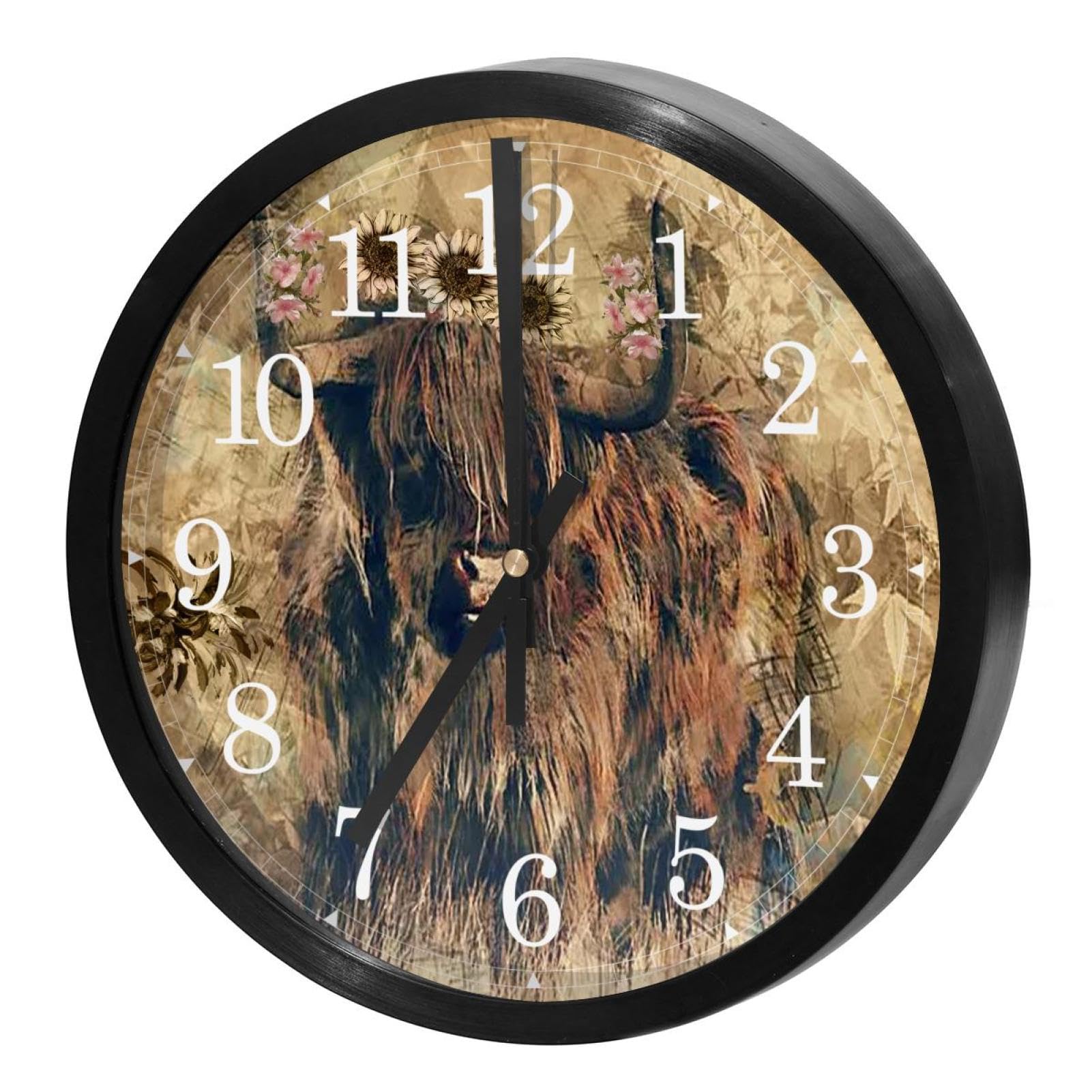 Horloge murale ronde à quartz décoration durable illustration vache des Highlands