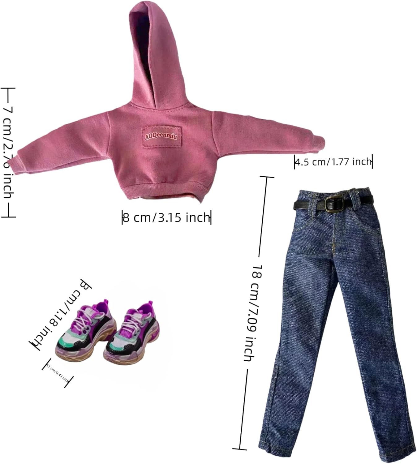 Doll Clothes Outfit Set for 11.5-12 Inch Fashion Dolls, Purple Hoodie with Blue Jeans and Purple Sneakers, 1/6 Scale BJD Figure Clothing
