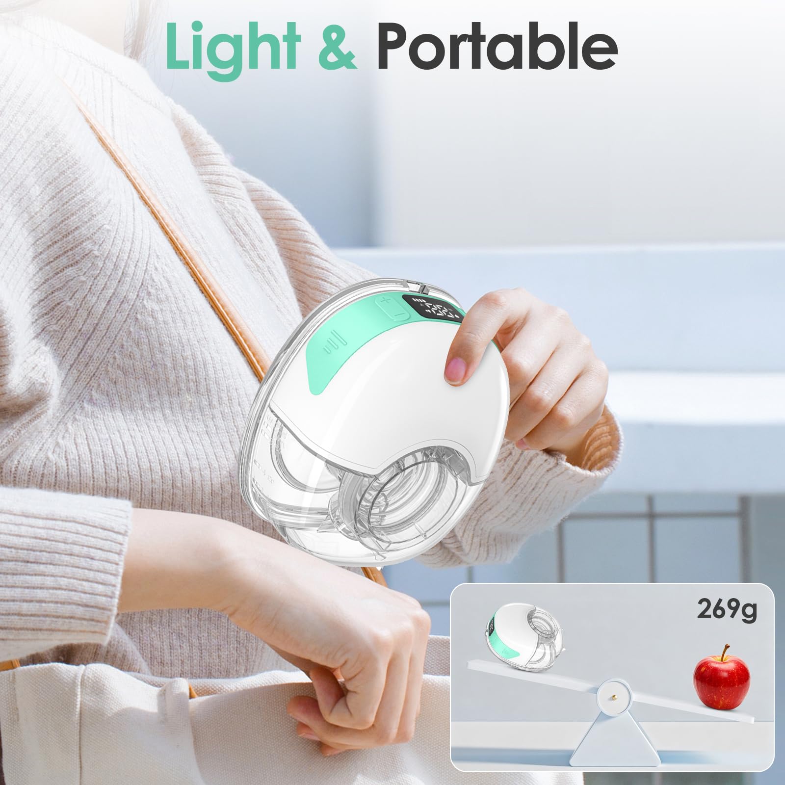 Tiralatte Elettrico Indossabile, Elettrico a Mani Libere Tiralatte Portatile con 4 Modalità e 12 Livelli, Ultra Silenzioso Ricaricabile Pompa per Casa Lavoro e Viaggio, Senza BPA