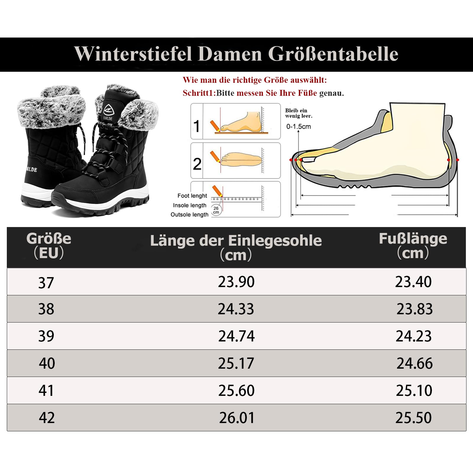 EARLDE Winterstiefel Damen Wasserdicht Winterschuhe Warm Gefüttert Leicht | Schneestiefel Stiefel Damen Ski Outdoor Winter Schuhe