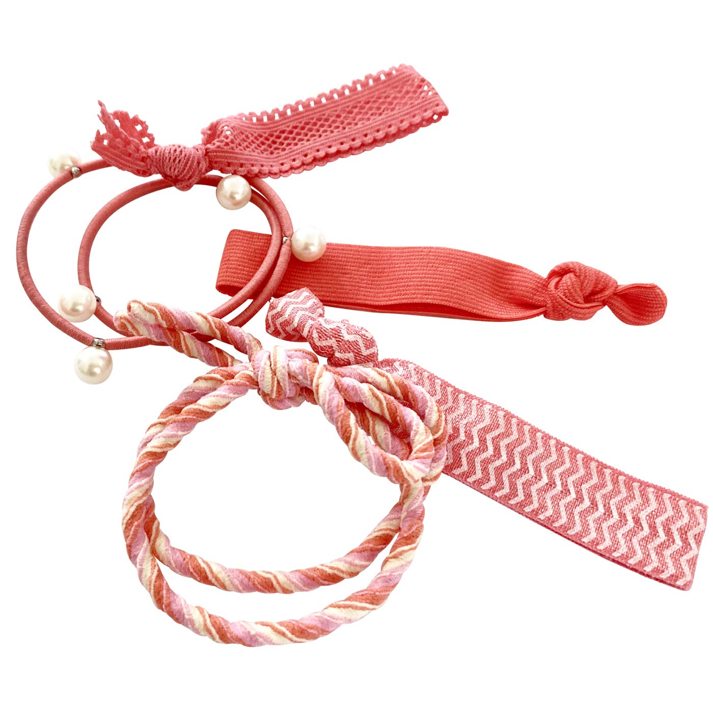 HAARallerliebst Hair Scrunchies Bracelets (Pack of 5) with Storage Box (White - Pink Salmon) - Image 2