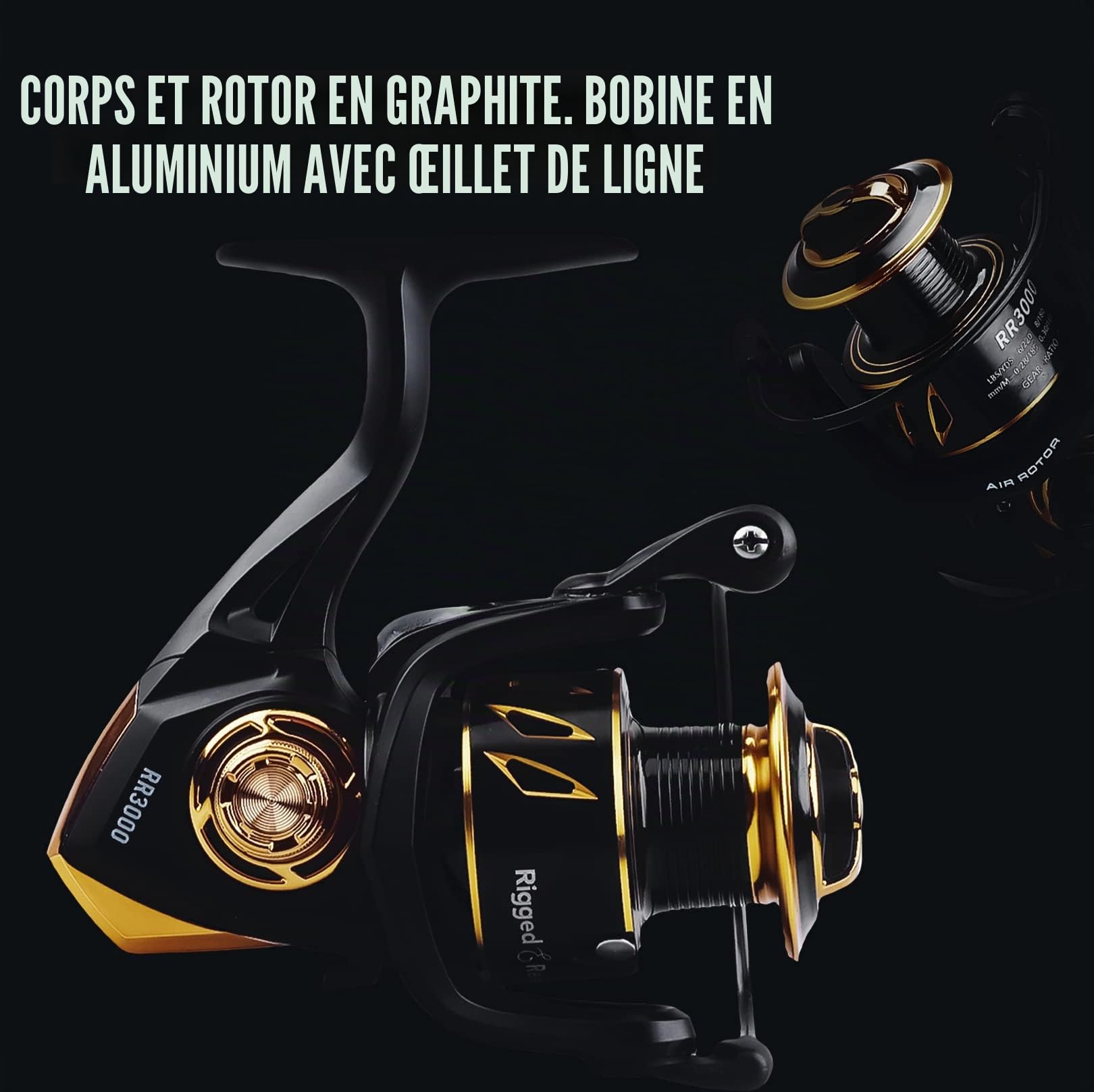 Moulinet de pêche RR 3000. Moulinet résistant et Durable protégé par Le sel pour pêche à la Carpe Spin Bait & LRF. Rapport 5.1.1. Roulement 4+1. Bobine de Rechange et Sac Moulinet Souple