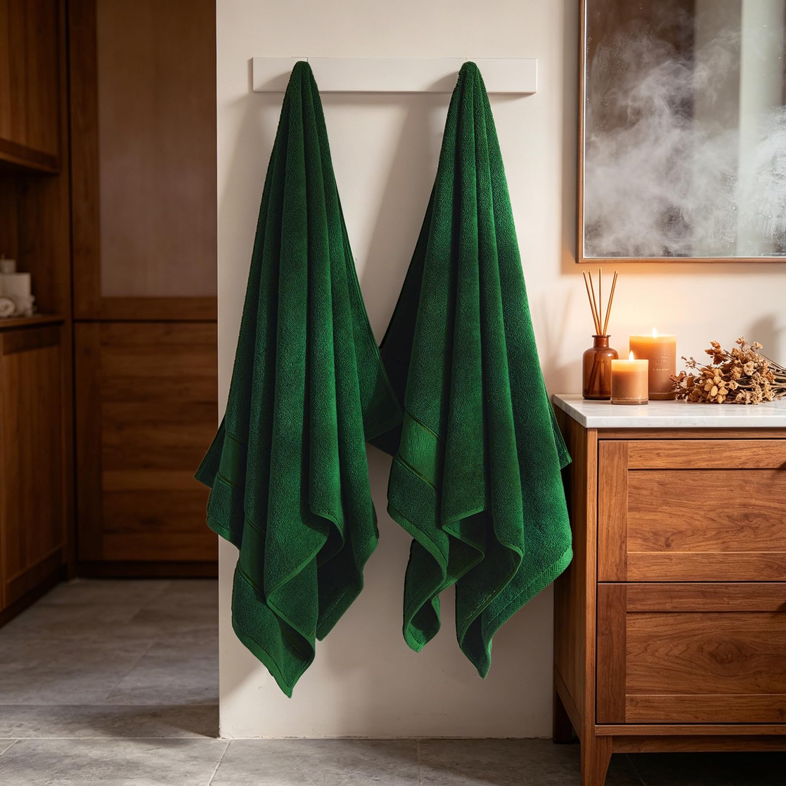 COZYART Formalny zielony zestaw ręczników kąpielowych, 6-częściowy, luksusowa, 100% turecka bawełna, 650 g/m², jakość hotelowa, miękkie, chłonne, zestawy ręczników do łazienki, 2 ręczniki kąpielowe, 2