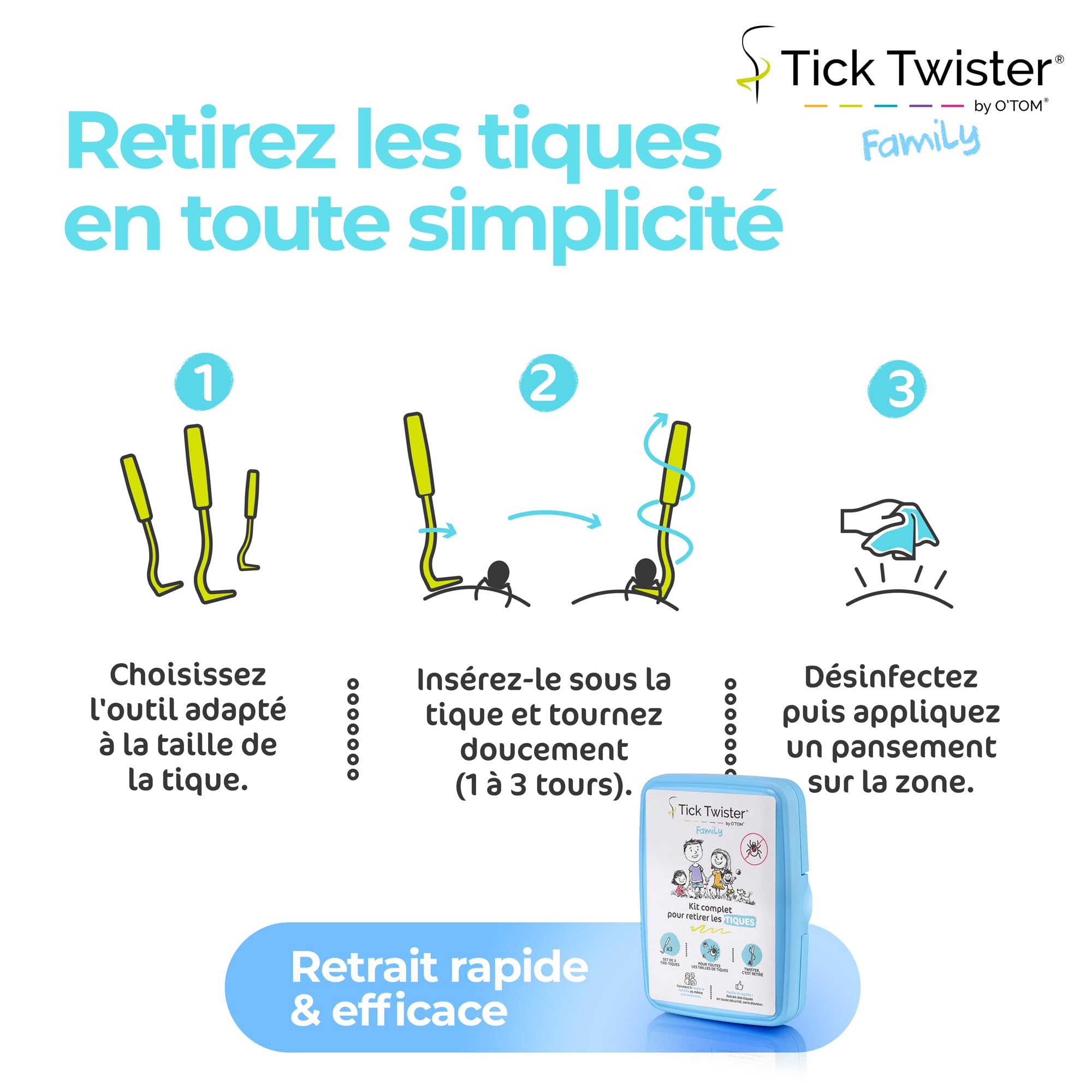 Tire Tique pour Chien, Chat et Humain – Kit Complet avec Pince à Tique (set de 3), Lingettes Désinfectantes, Pansements, Loupe et Boîte de Rangement pour Toute la Famille