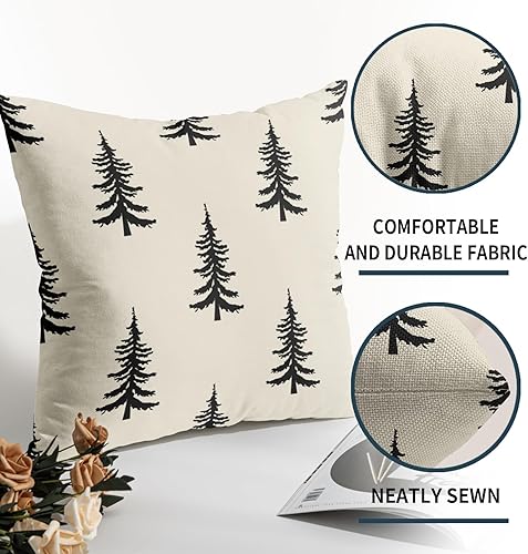 Miniatura 5 de Juego de 2 fundas de almohada negras para árbol de Navidad de 18 x 18 pulgadas, con estampado rústico de Navidad, para exteriores, fundas de