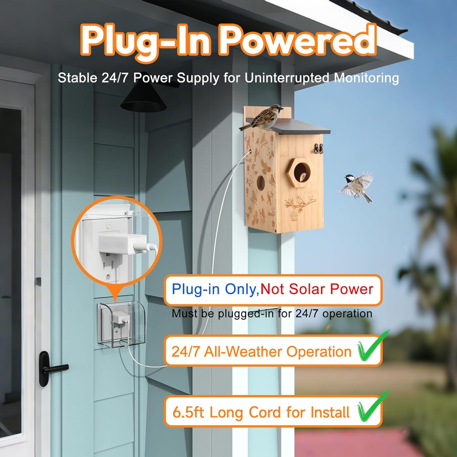 Casa para pájaros con cámara 3K, nido para pájaros para exteriores, resistente a la intemperie, 2,4 G WiFi y notificación de aplicación, grabación de vídeo/foto y detección de movimiento, observa la