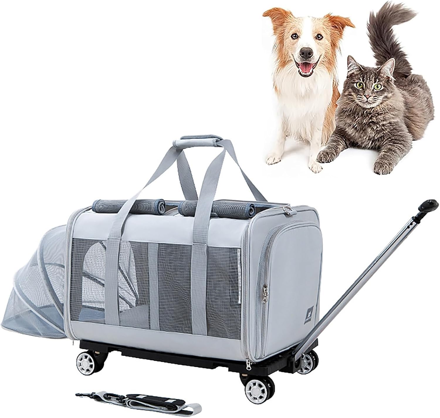 Pet Carrier with Wheels Dog Cart Pet Transport Box Extra
