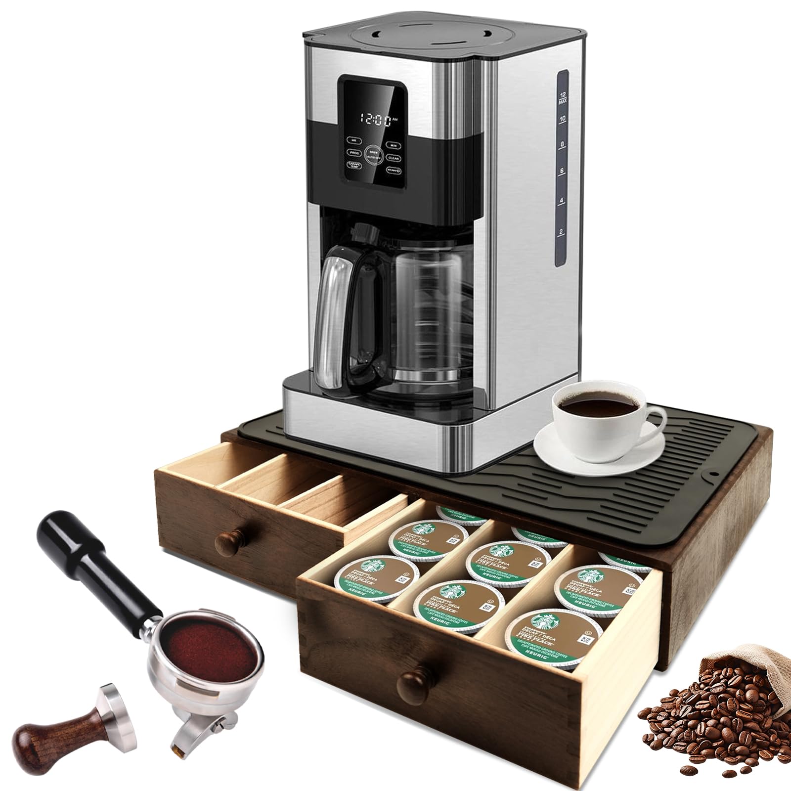 Coffee Pod Holder Storage Wooden Organizer for Countertop (30 Pods)