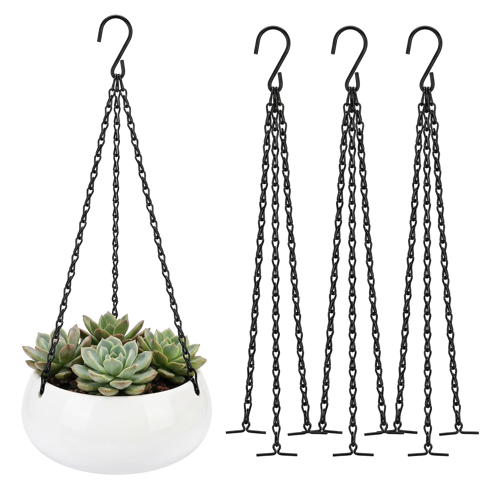 SIWOKJJO 4 Pack Heavy Duty Hanging Basket Chains, 3 Strand Chains for Hanging Basket Hanging Planter Basket Indoor Outdoor Flower Pots, Black