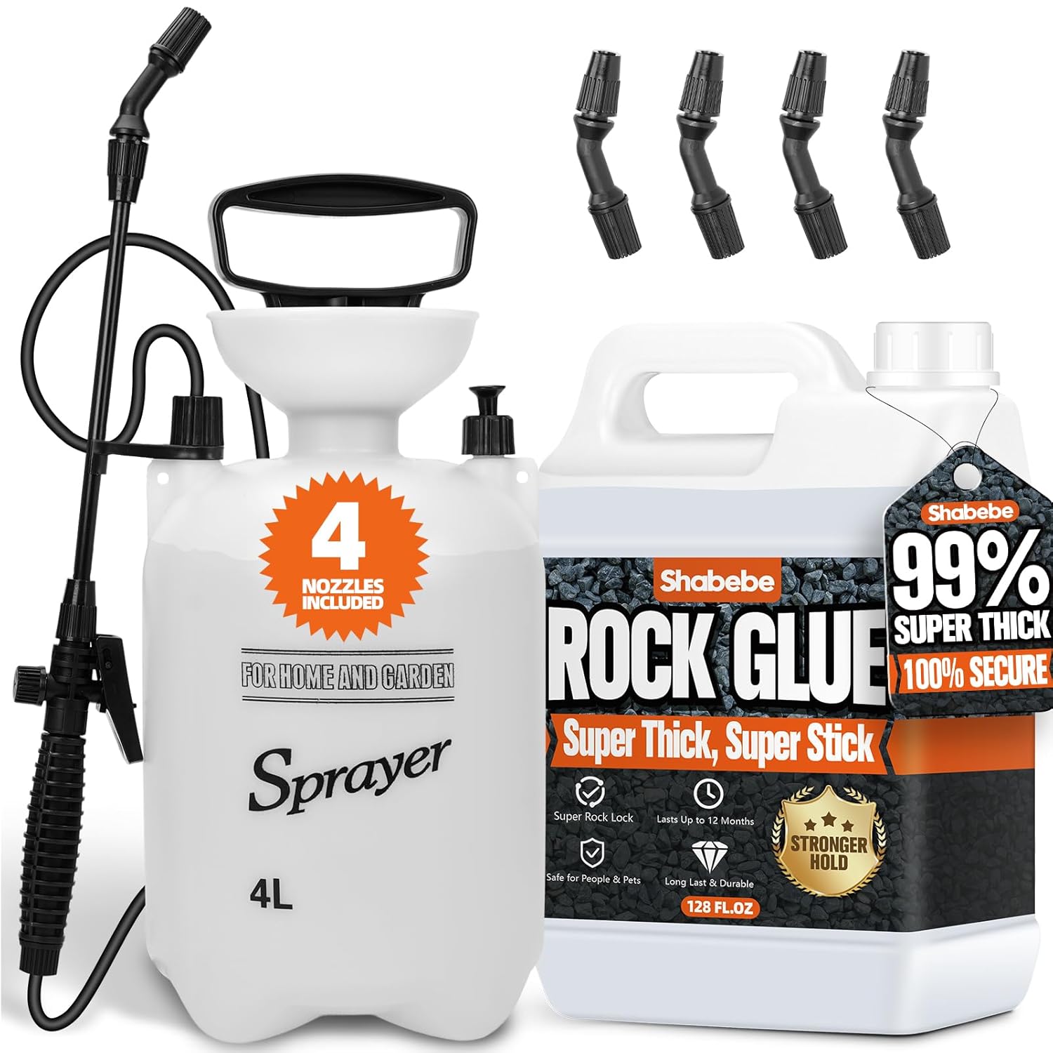 Rock Glue, 99% Super Thick & Max Coverage 1 Gallon Mulch Glue with Sprayer for Landscaping, Covers Up to 3X Area, Pea Gravel Stabilizer Landscape, Gravel Binder for Pebble, Pine Straw, Gravel