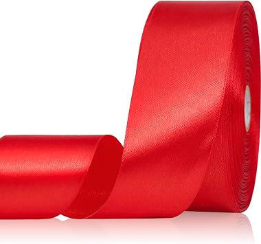 Red Ribbon 1-1/2 Inch 50 Yards, Solid Satin Ribbon for Flower Bouquet, Crafts, Gift Wrapping, Bridal Invitations, Hair, Christmas, Halloween, Valentine