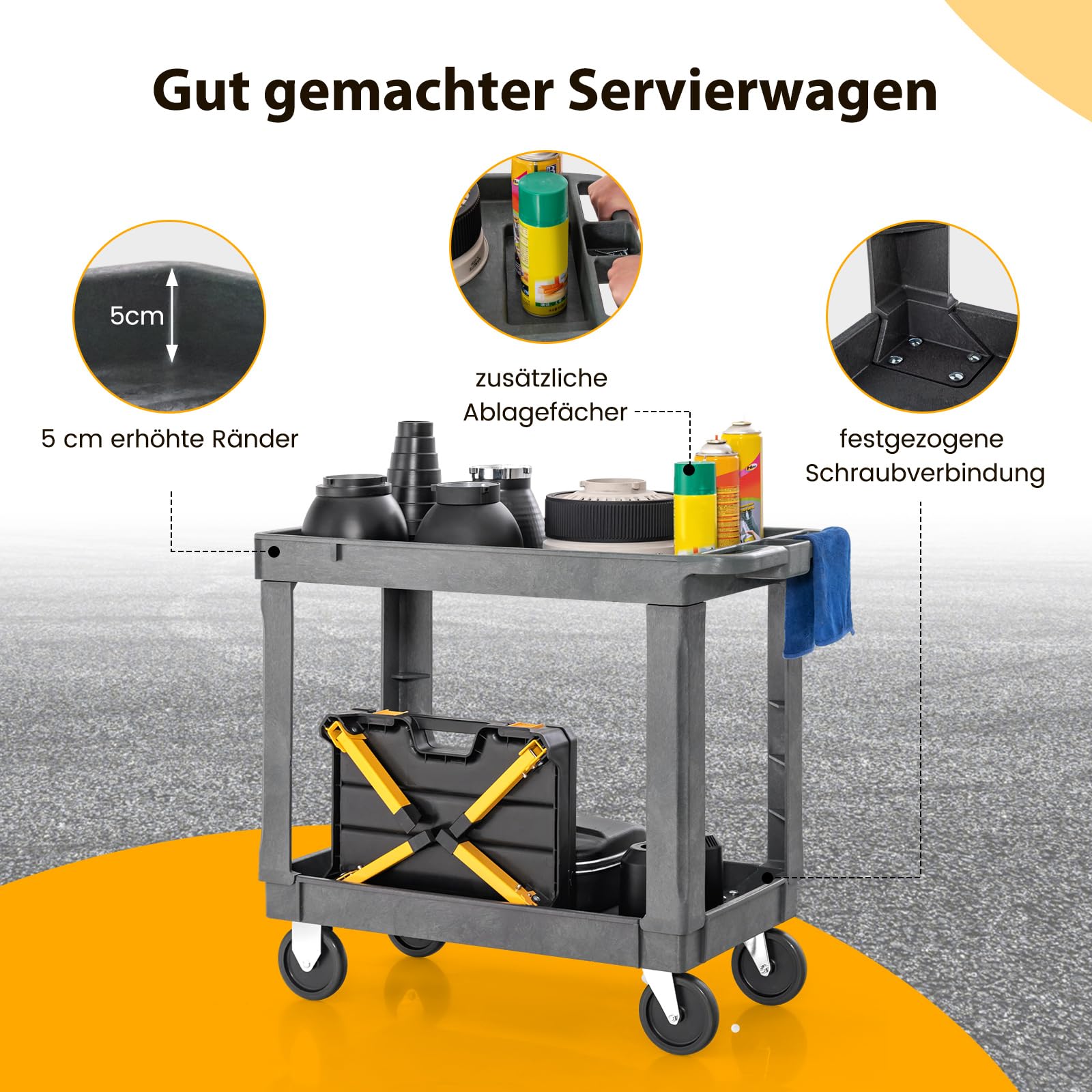 COSTWAY Werkplaatswagen met 3 etages, werkplaatswagen met verstelbare