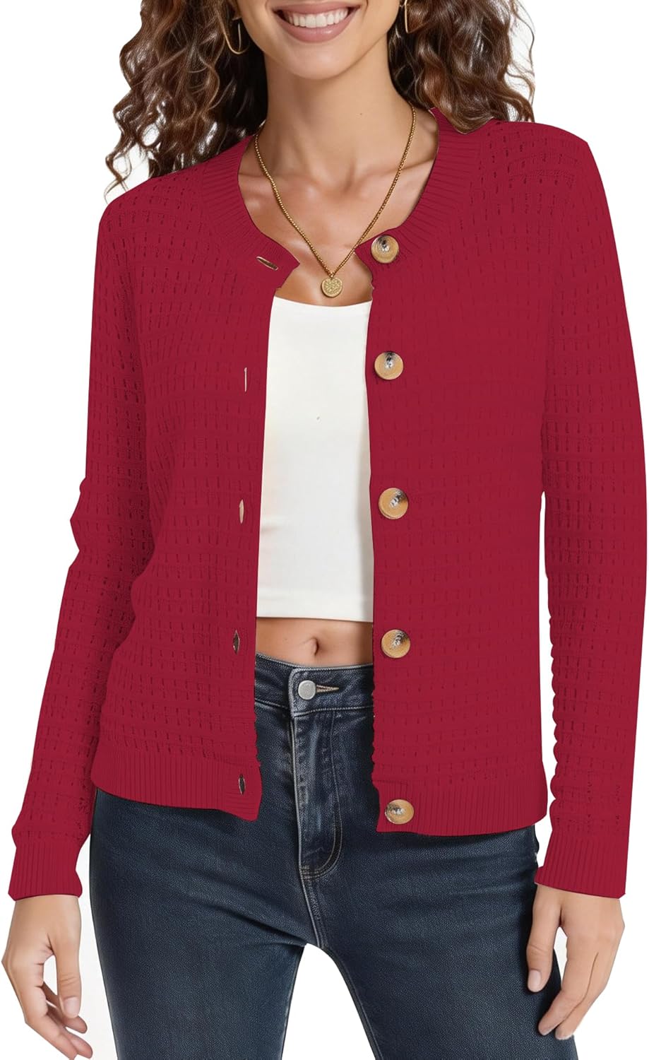 Urban CoCo Women's Cable Knit Cardigan Sweater Soft Long Sleeve Button Down Sweaters