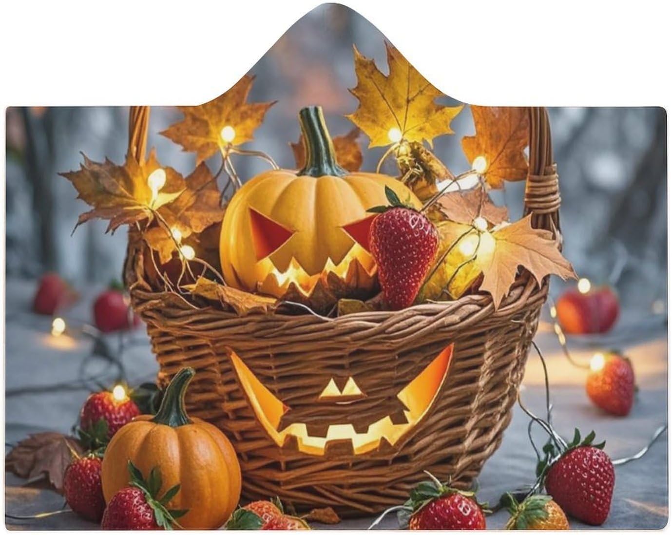 Pumpkin Maple Leaf Lantern Wearable Hooded Blanket, Ultra Soft Arctic Velvet Cape Cloak Unisex - Cozy Wearable Blanket