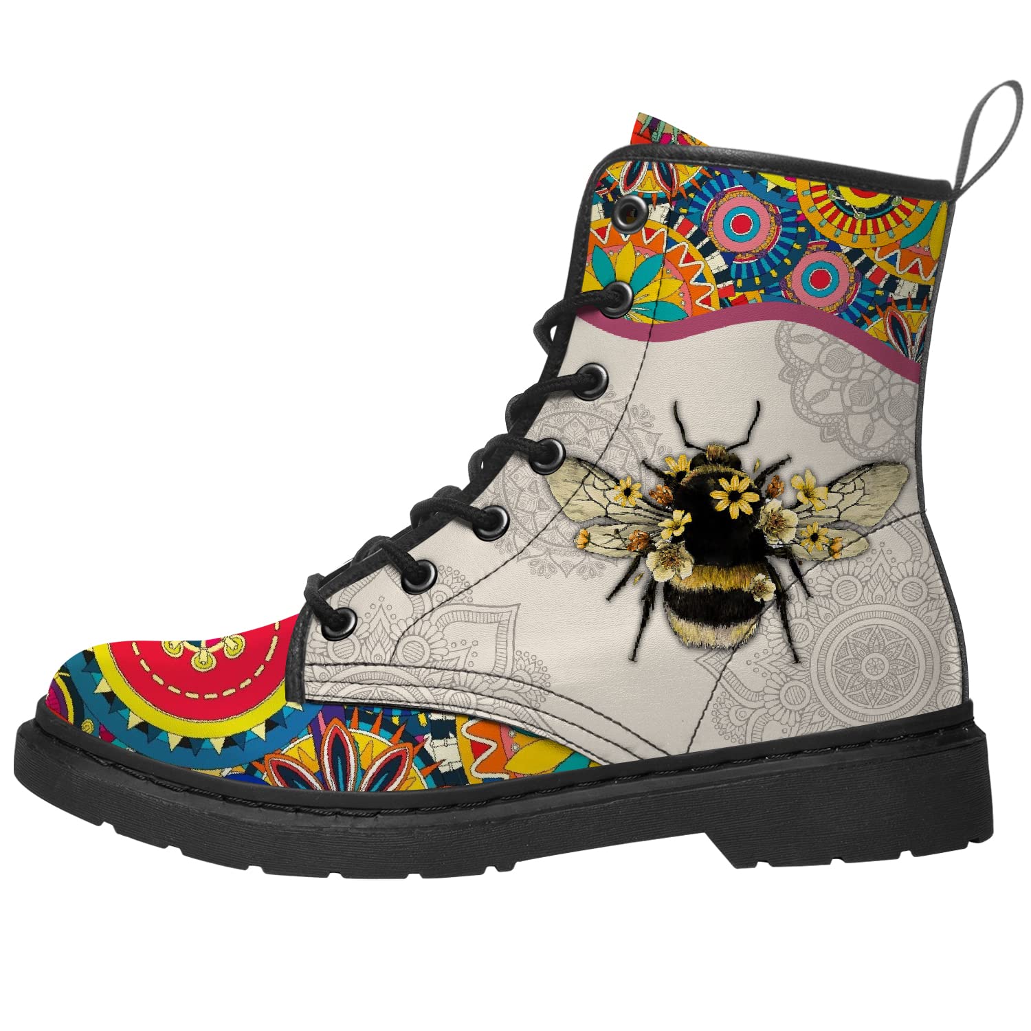 Custom Bee Boots for Men Women Leather Mid-Calf Boots Waterproof Hiking Boots Gifts for Lady Girl