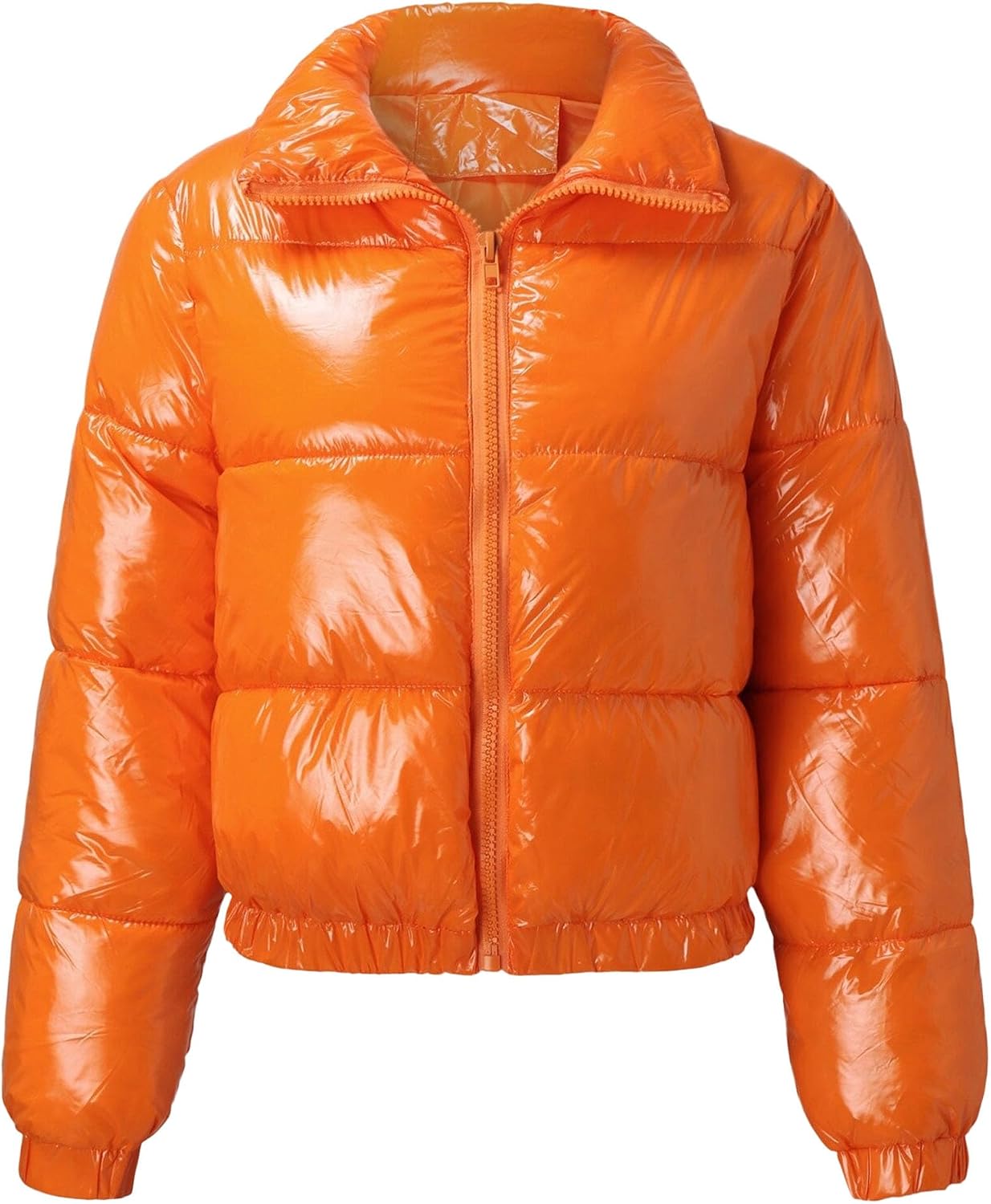 Women's Cropped Puffer Jacket Zip Up Winter Short Quilted Jackets Bubble Coat Full-zip Puffer Outerwear with Pockets