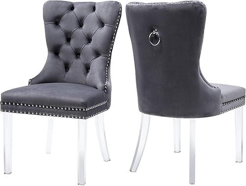 Miniatura 19 de Sillas de Comedor de Terciopelo Juego de 4, Colección Nikki Sillas de Comedor con Patas de Acero Inoxidable Dorado y Anillo Tirador de Cabeza de