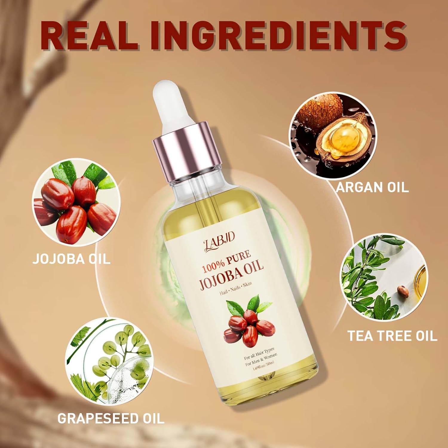 Organic Jojoba Oil 1.69 oz, 100% Natural Jojoba Oil for Hair, Skin, Face and Nails | Cold Pressed Unrefined, Glass Bottle, Hexane Free, Deep Moisturizing Body Oil