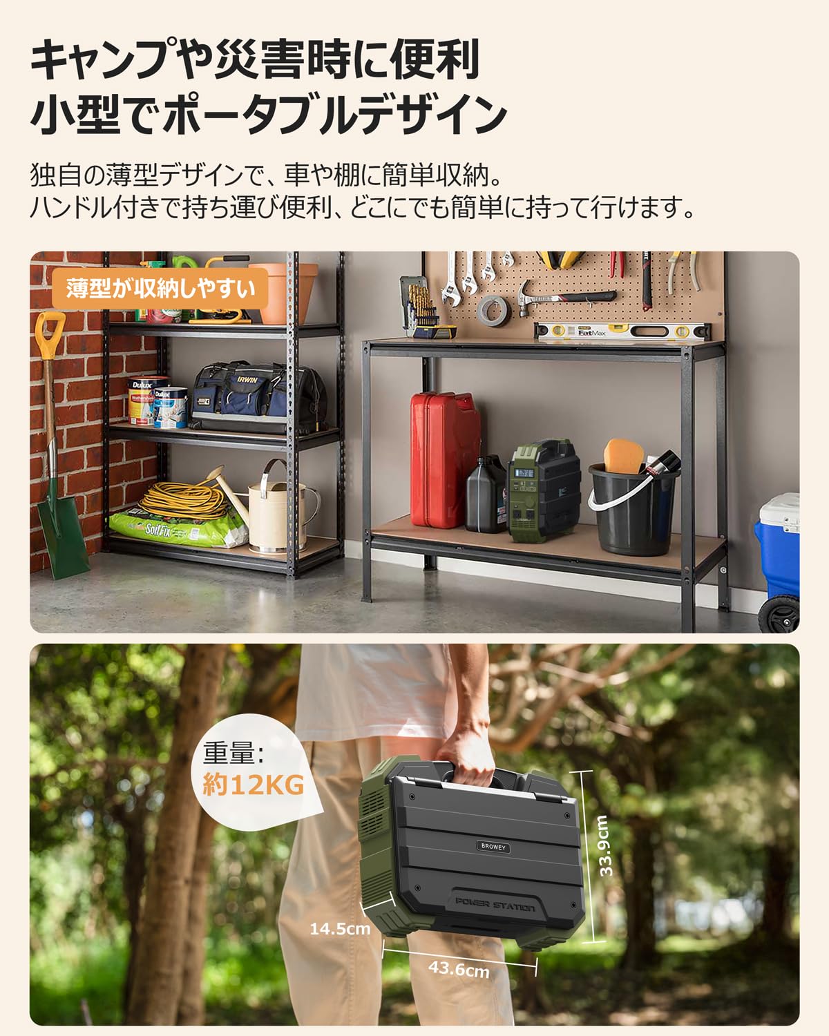 Amazon.co.jp: BROWEY ポータブル電源 1024Wh 40Wソーラーパネル一体型