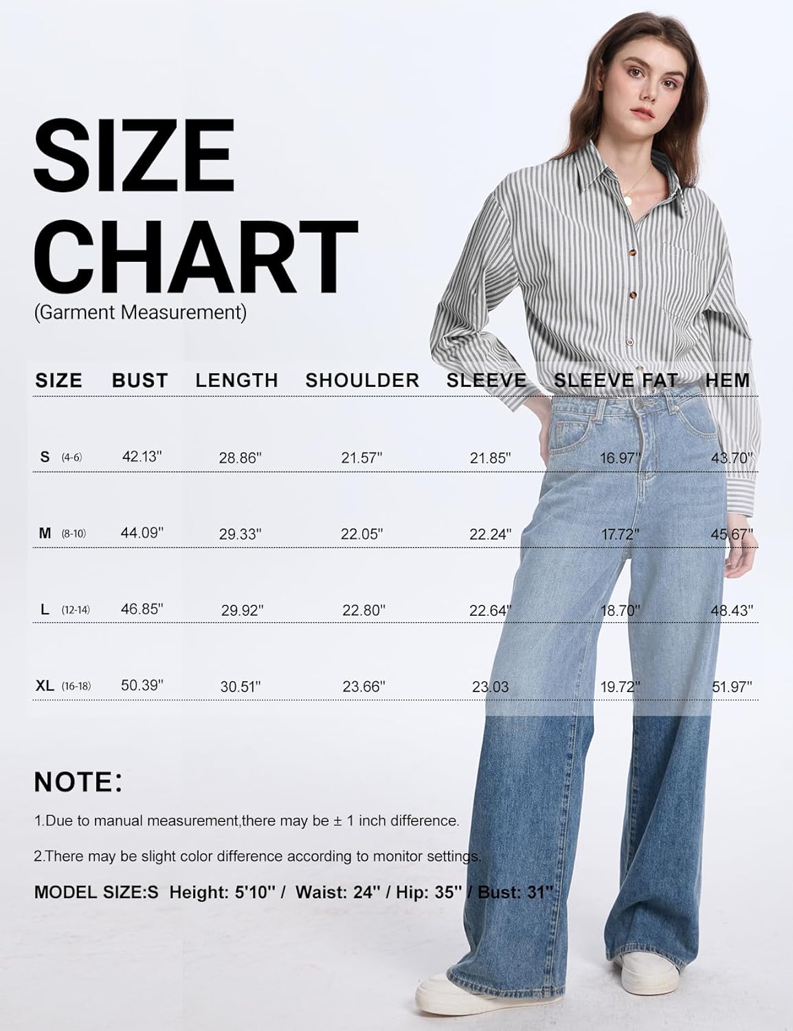 PEHMEA Women's Striped Button Down Shirts Long Sleeve Cotton Blouse with Pocket for Casual Office Daily - Image 6