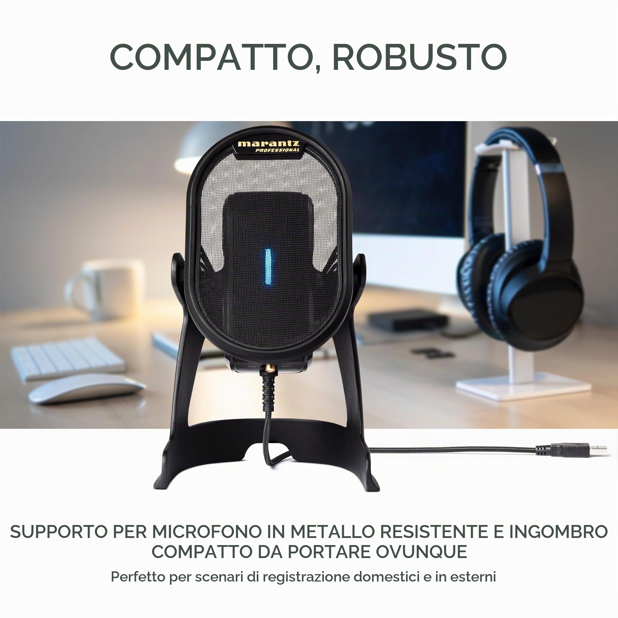 Marantz Professional Umpire – Microfono USB PC per Cattura Audio, YouTube, Streaming, Podcast e PC Gaming; Schermo Antipop, Sospensione Elastica