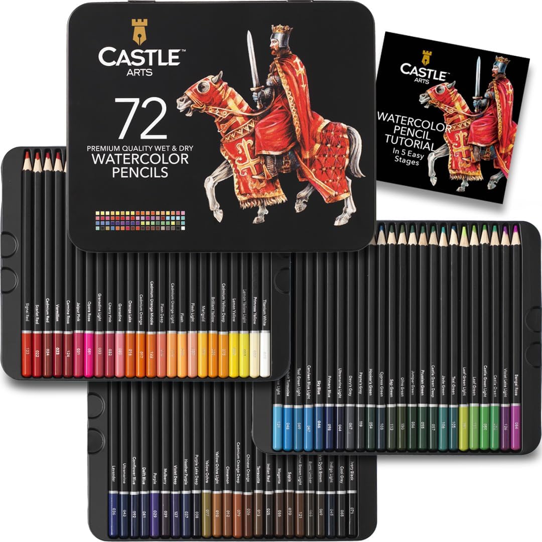 Castle Art Supplies Watercolor Pencils Set of 72 | Vibrant Premium Pigments Ideal for Color Mixing, Drawing and Coloring | For Adults, Hobby Enthusiasts, Professionals | Comes in a Protective and