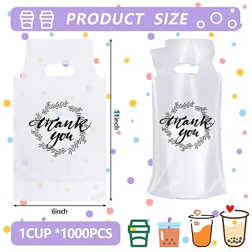 Miniatura 8 de Kisston 1000 unidades de bolsas de plástico para la entrega, bolsas de plástico con asa transparente de agradecimiento para bebidas, bolsas de
