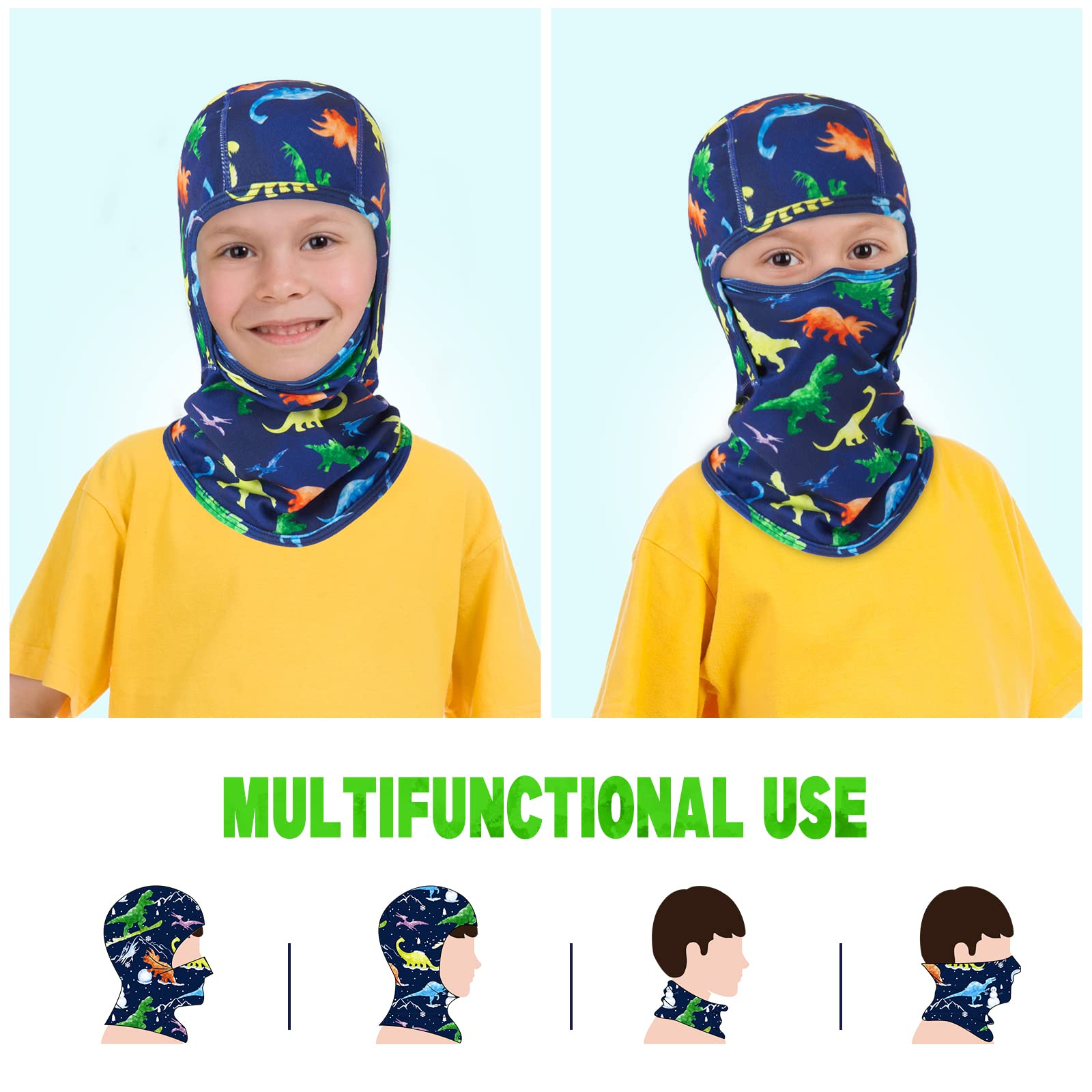 Cagoule coupe-vent motif dinosaures pour enfants, cache-cou pour garçons et filles