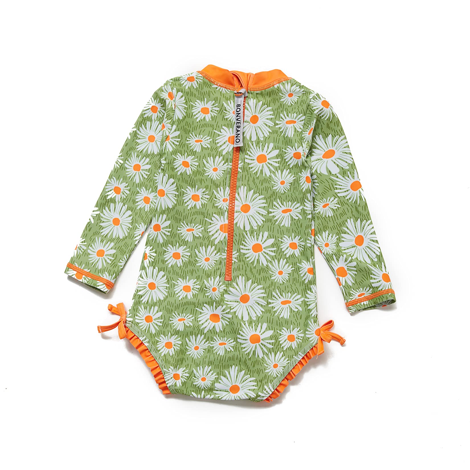 BONVERANO Baby Girl Sunsuits Zip One-Piece L/S Swimsuit UPF50+ Sun Protection with Hats(Green, 18-24 Months)
